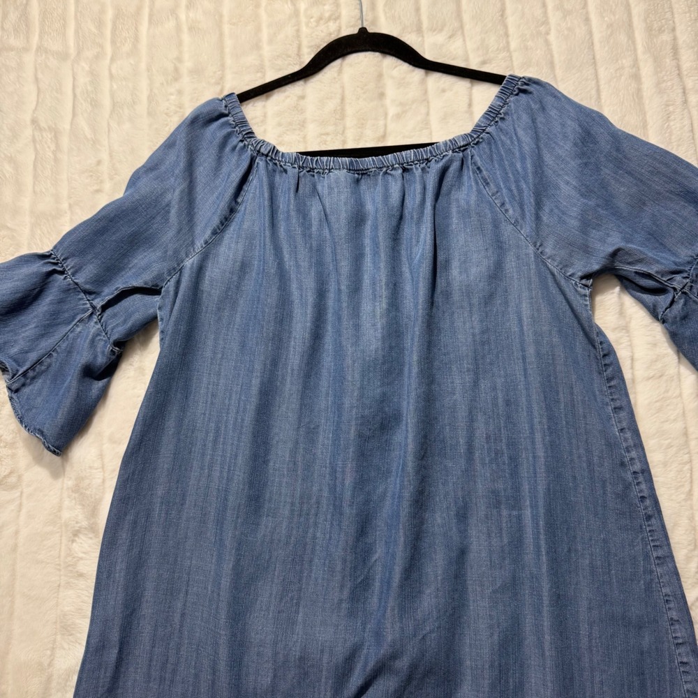 Philosophy Republic Clothing Blue Tencel Bell Sleeve Off Shoulder Dress Large - Picture 8 of 12